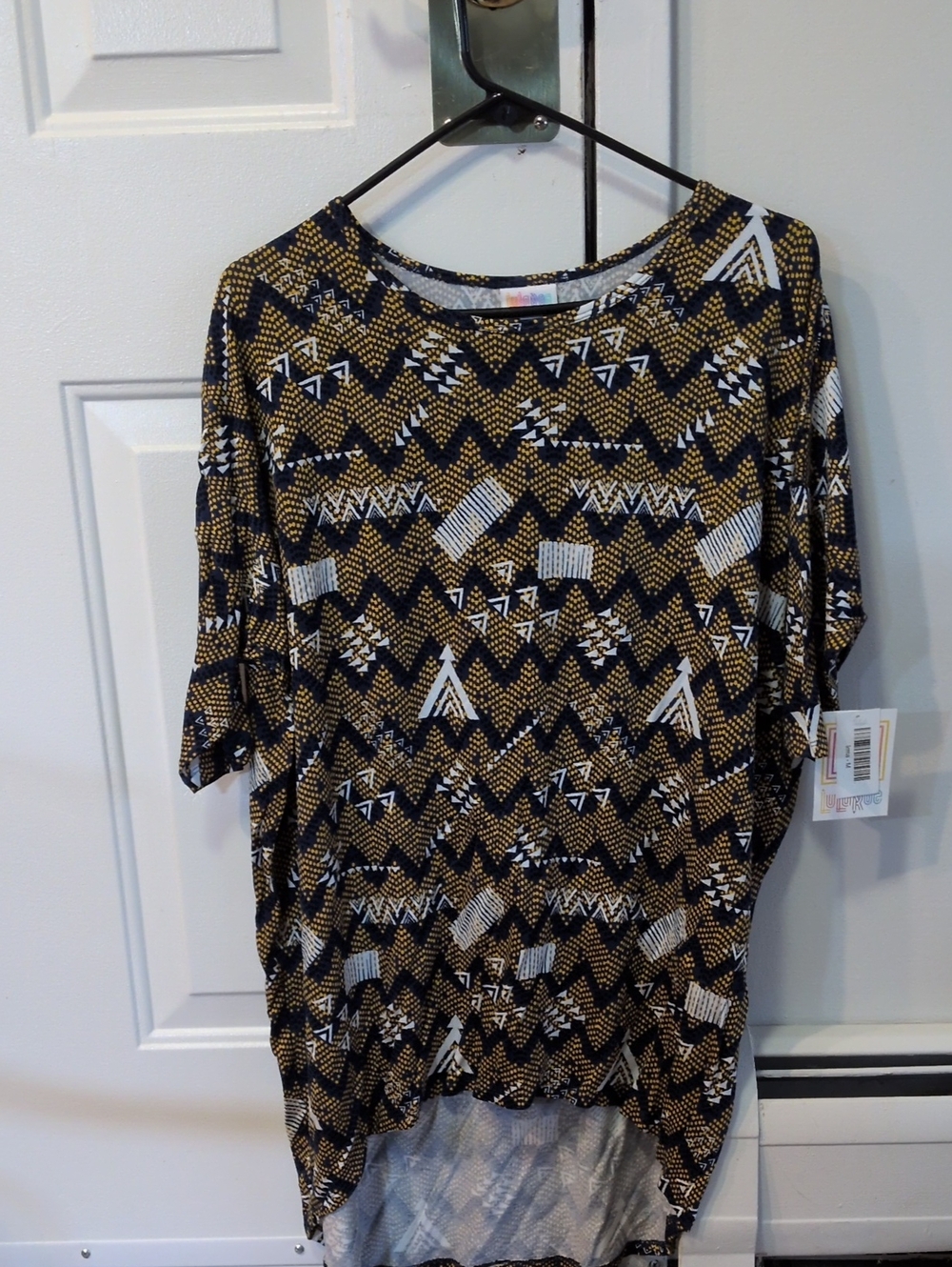 LuLaRoe ( Irma) Black, Gold & White Geometric Tunic